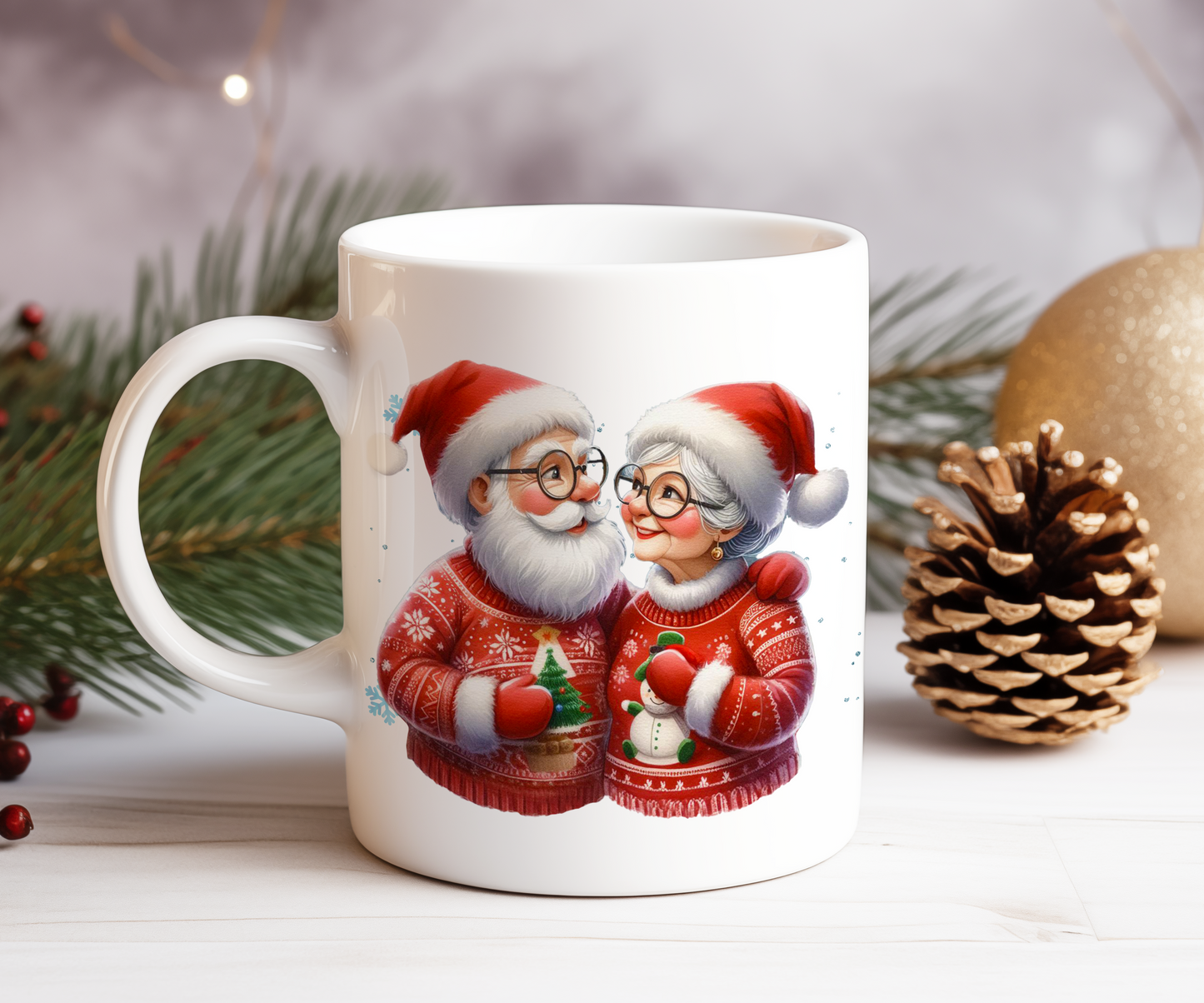 Personalised Mr and Mrs Santa Claus Couple in Christmas Jumpers Gift Mug - Style C