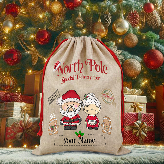 Personalised Mr and Mrs Santa Claus- North Pole Santa Sack