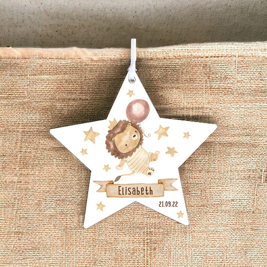 Personalised New Baby Keepsake Star Gift of Lion