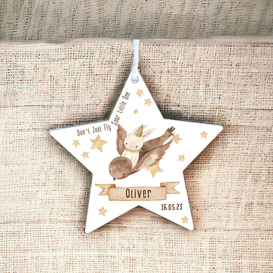 Personalised New Baby Keepsake Star Gift of Rabbit