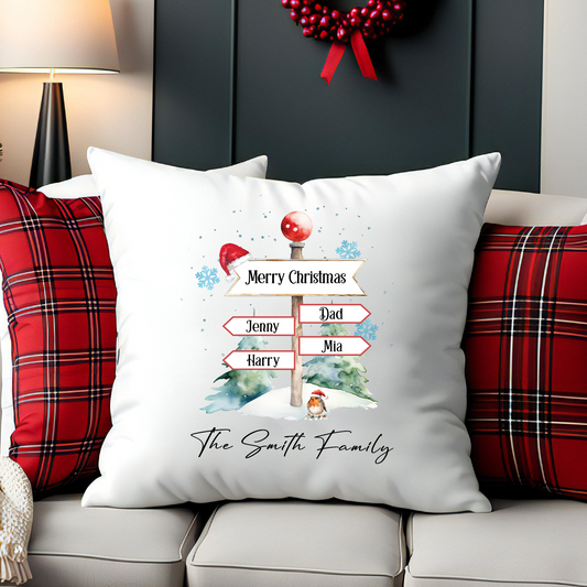 Personalised Christmas North Pole Family - 4 Names - Cushion Cover Gift