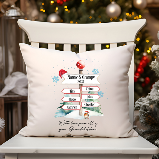 Personalised Christmas North Pole Family - 6 Names - Cushion Cover Gift