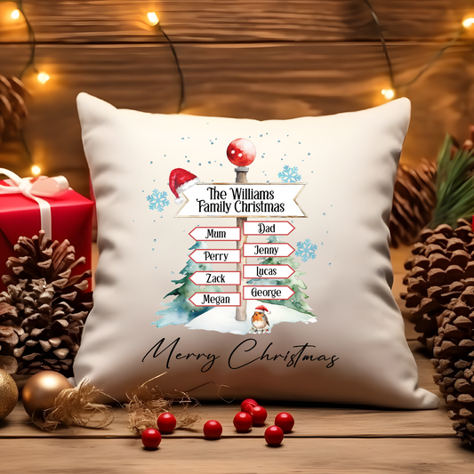 Personalised Christmas North Pole Family - 8 Names - Cushion Cover Gift