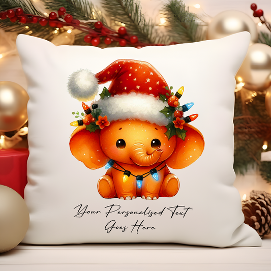 Personalised Orange Elephant Wrapped in Christmas Lights Cushion Cover Gift - Style A