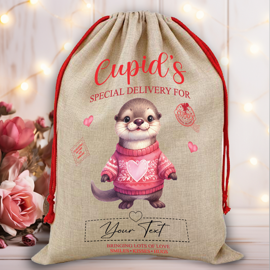 Personalised Animal Love Heart Valentine Anniversary Gift Sack - Otter