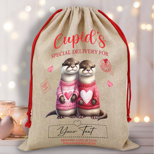 Personalised Animal Couple Love Heart Valentine Anniversary Gift Sack - Otter