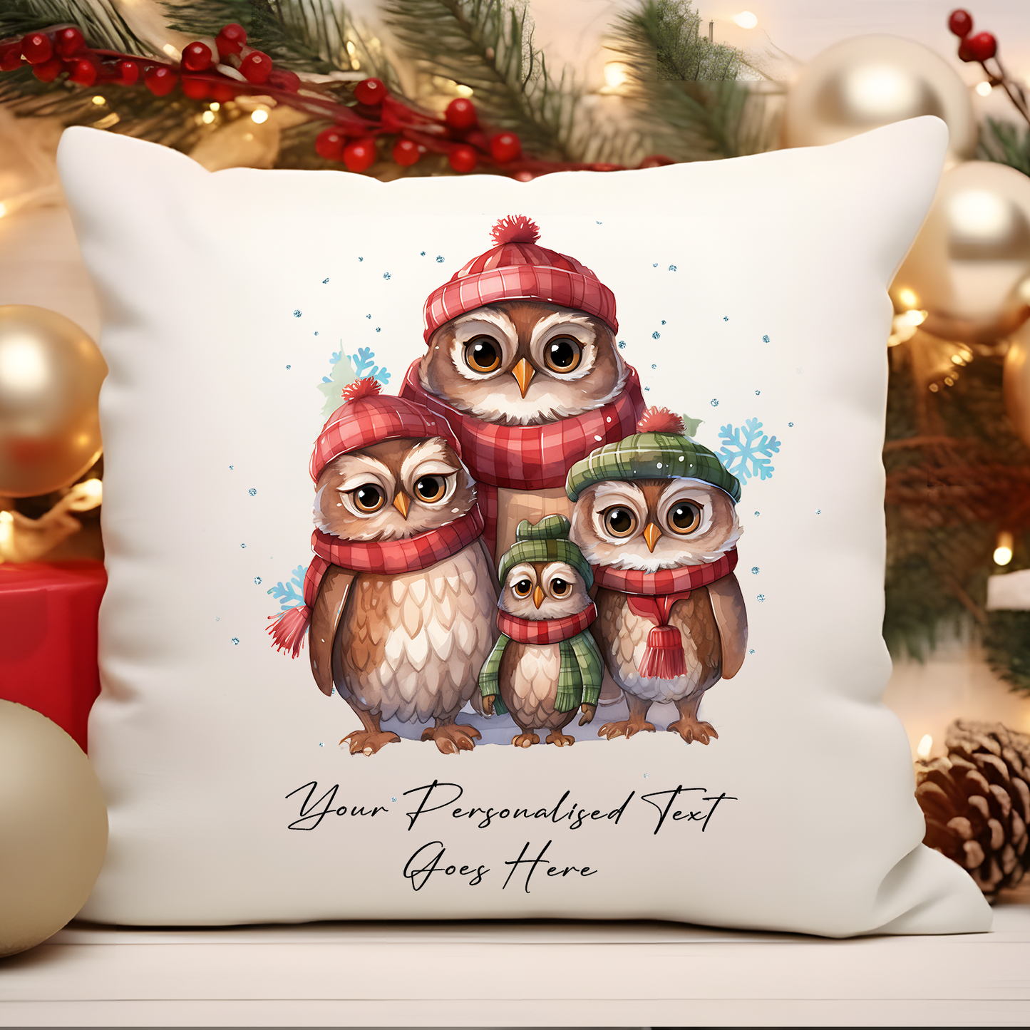 Personalised Christmas Owl Family - Cushion Cover Gift