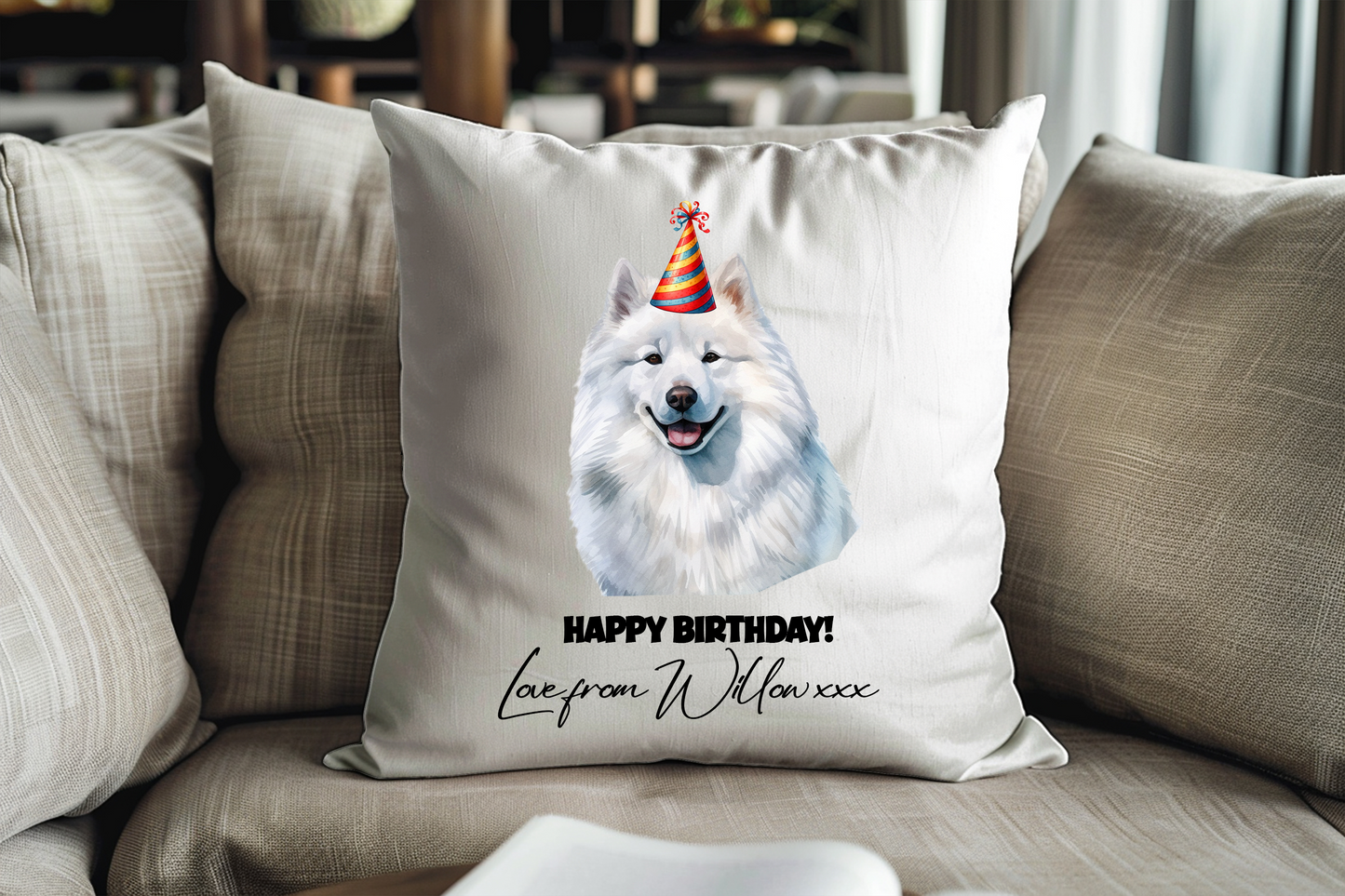 Samoyed Dog Personalised Birthday Congratulations Pet Keepsake Cushion Gift