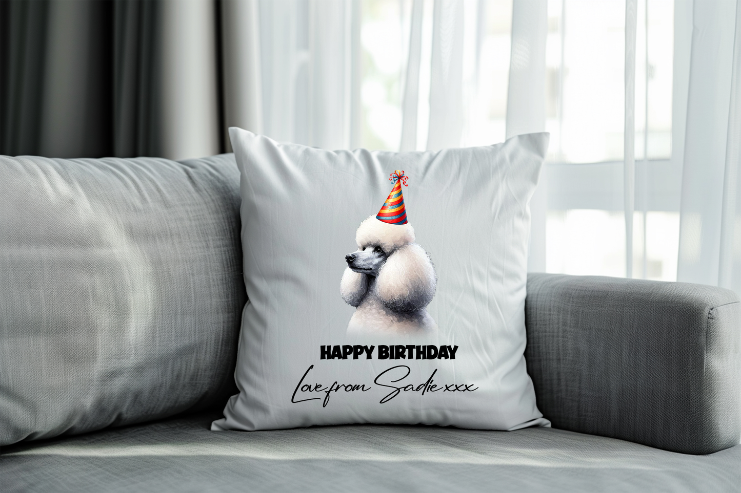 Poodle Dog Personalised Birthday Congratulations Pet Keepsake Cushion Gift