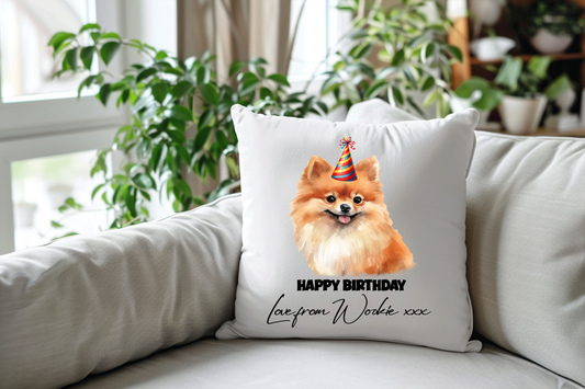 Pomeranian Dog Personalised Birthday Congratulations Pet Keepsake Cushion Gift