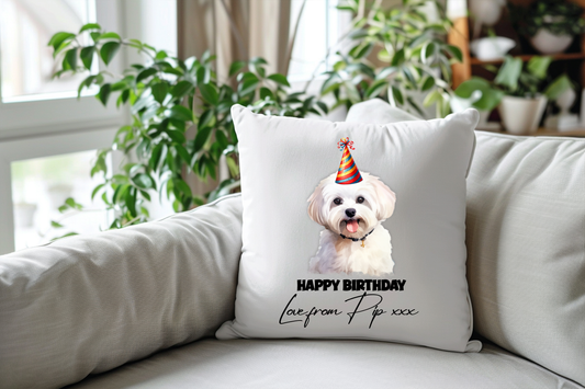 Maltese Personalised Birthday Congratulations Pet Keepsake Cushion Gift