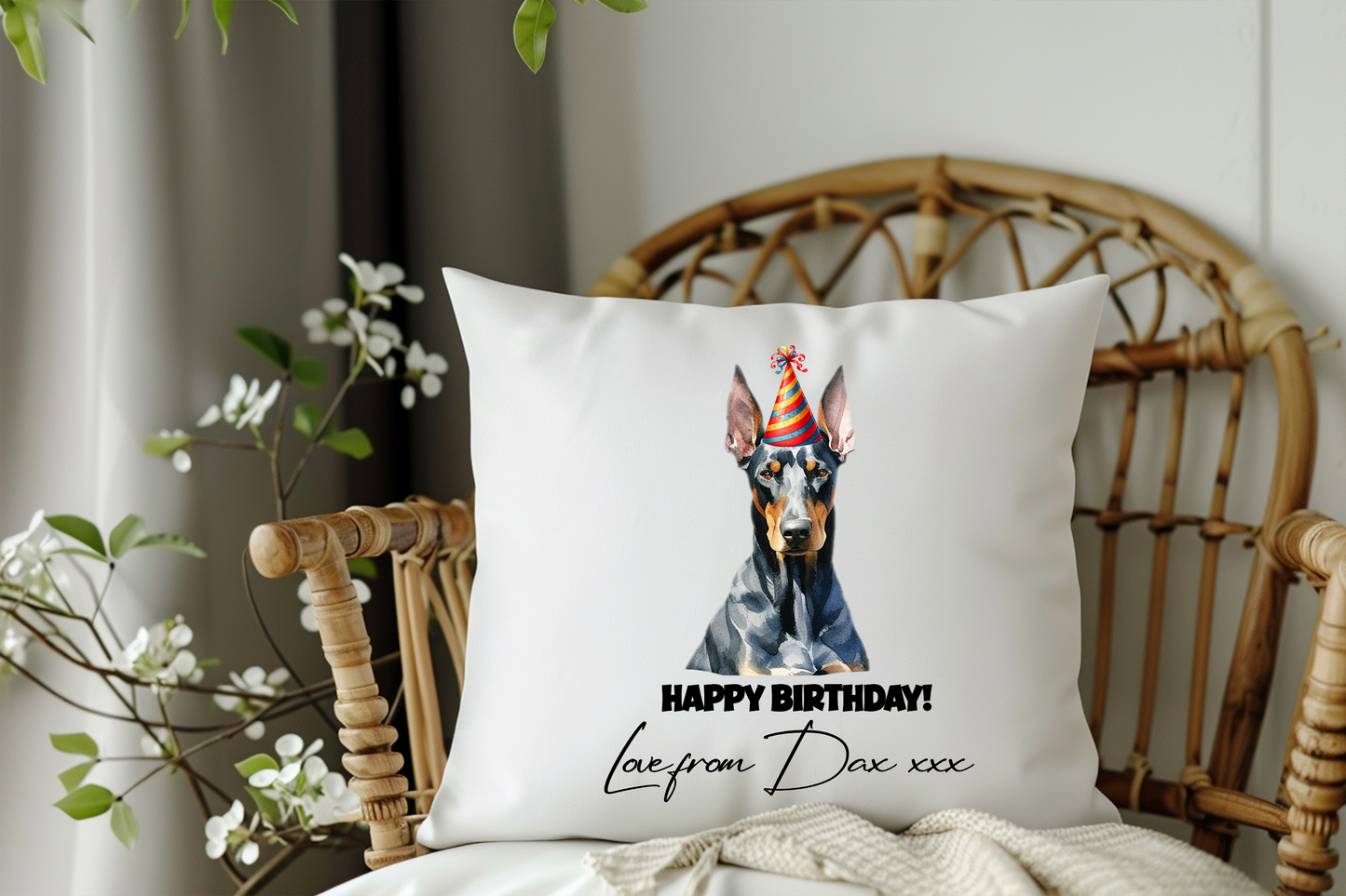 Doberman Personalised Birthday Congratulations Pet Keepsake Cushion Gift