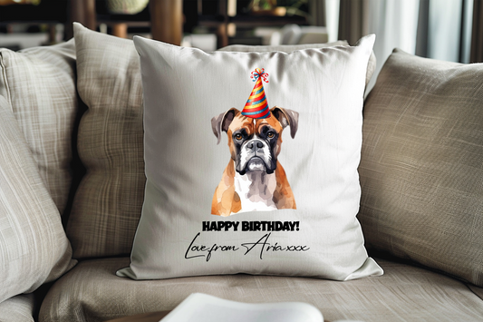 Personalised Boxer Dog Birthday Party Congratulations Cushion Pet Keepsake Gift