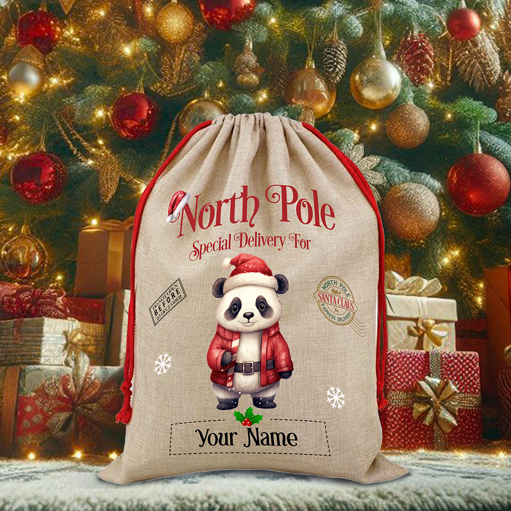 Personalised Panda - North Pole Santa Sack