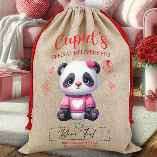 Personalised Animal Love Heart Valentine Anniversary Gift Sack - Panda