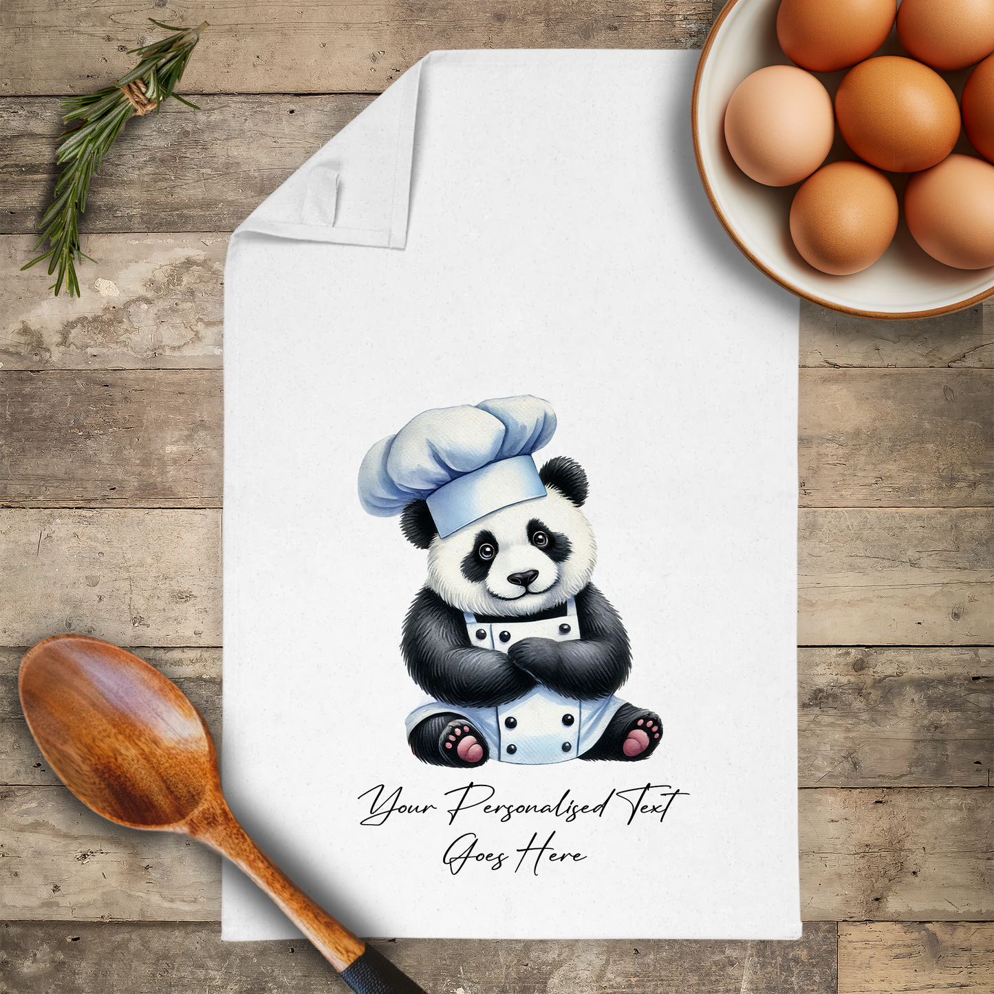 Personalised Watercolour Animal Chef Panda Tea Towel