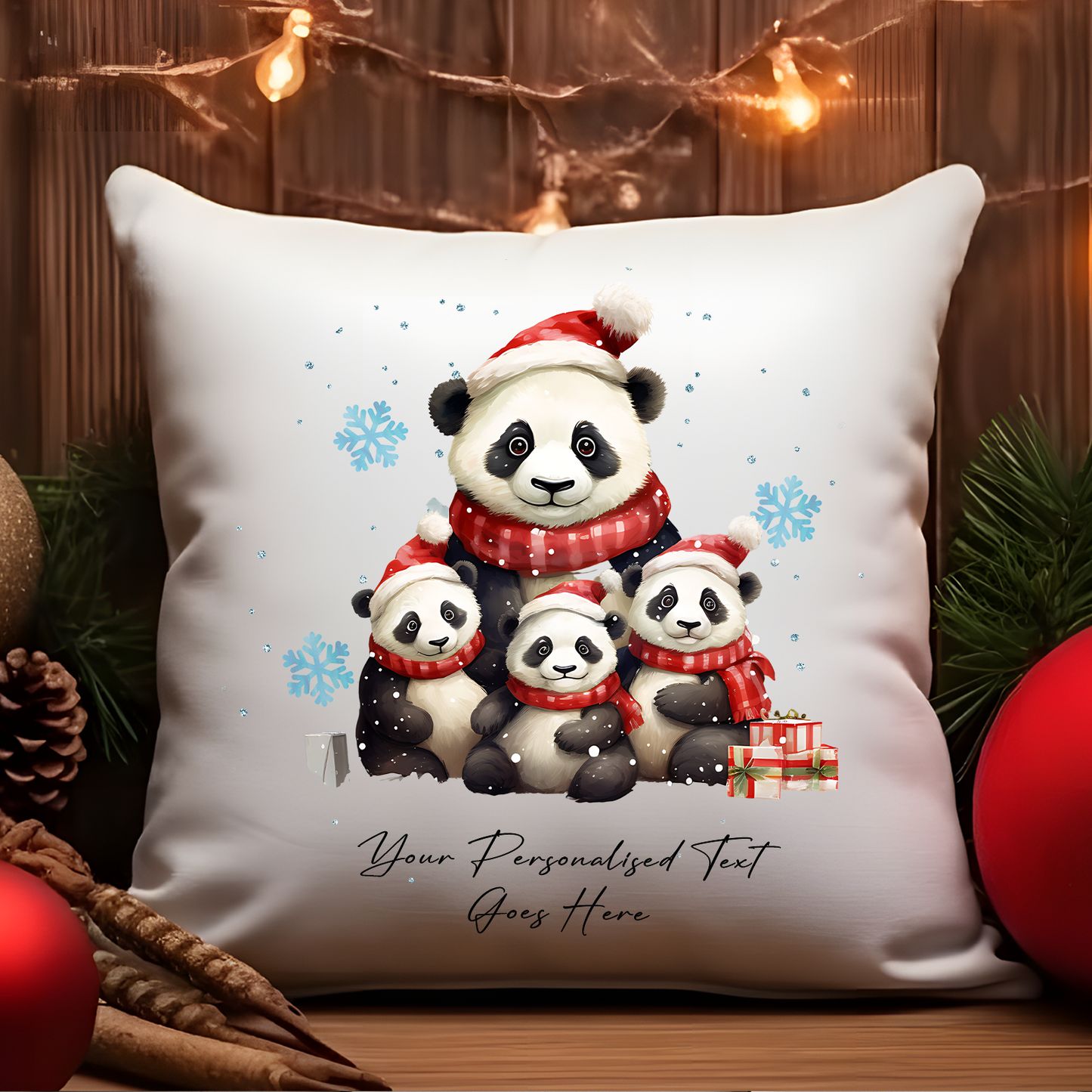 Personalised Christmas Panda Family - Cushion Cover Gift