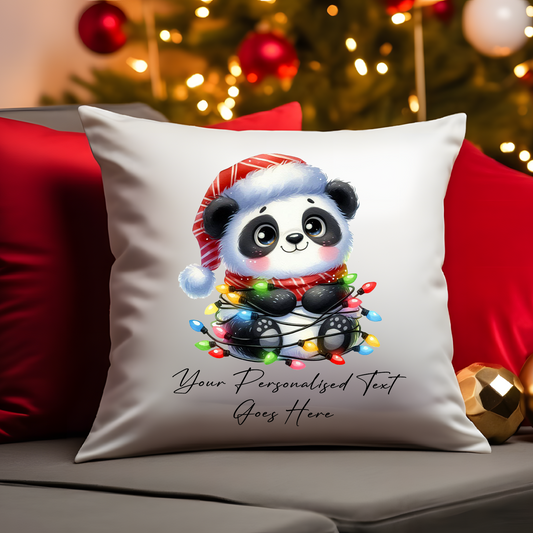 Personalised Panda Wrapped in Christmas Lights Cushion Cover Gift - Style A