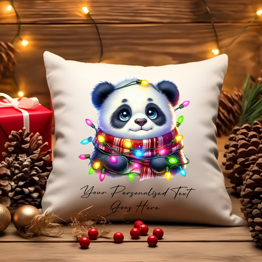 Personalised Panda Wrapped in Christmas Lights Cushion Cover Gift - Style B