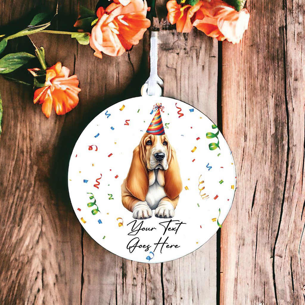 Personalised Pet Dog Birthday Party celebration - Basset Hound - Keepsake Gift, by Floppsie Moppsie – floppsiemoppsie at floppsiemoppsie.co.uk