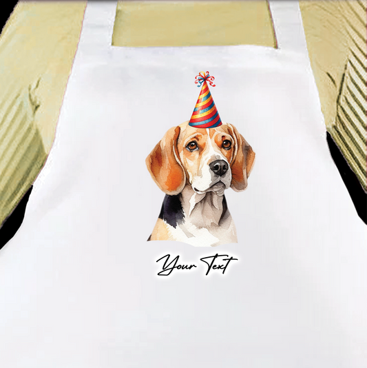 Personalised Dog Birthday Party Hat Cooking Apron - Beagle