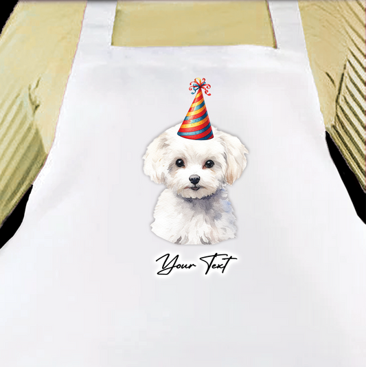 Personalised Dog Birthday Party Hat Cooking Apron - Bichon Frise