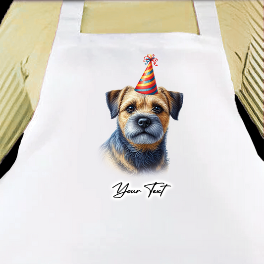 Personalised Dog Birthday Party Hat Cooking Apron - Border Terrier - Blue and Tan