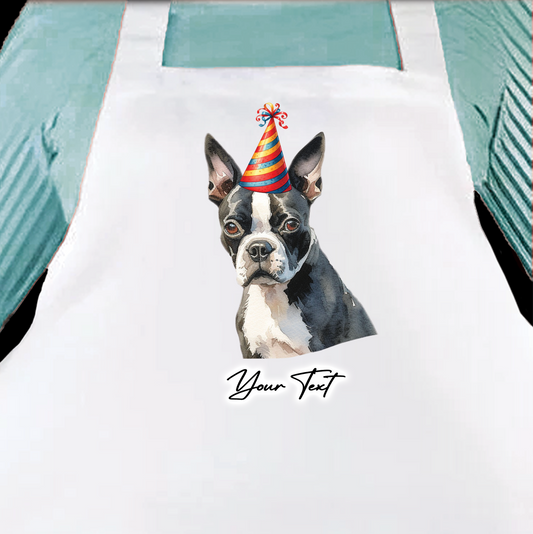 Personalised Dog Birthday Party Hat Cooking Apron - Boston Terrier