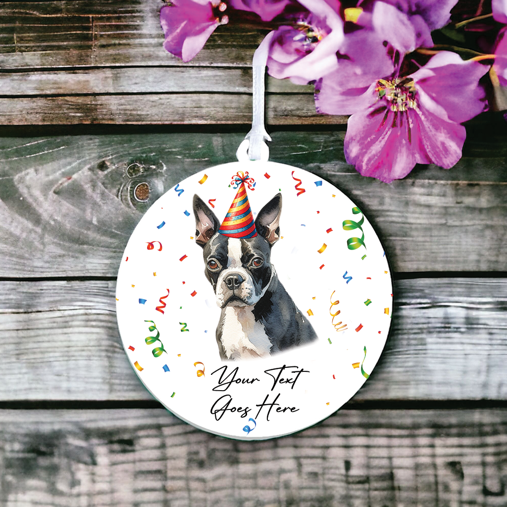 Personalised Pet Dog Birthday Party celebration - Boston Terrier- Keepsake Gift, by Floppsie Moppsie – floppsiemoppsie at floppsiemoppsie.co.uk