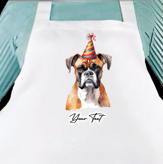 Personalised Dog Birthday Party Hat Cooking Apron - Boxer