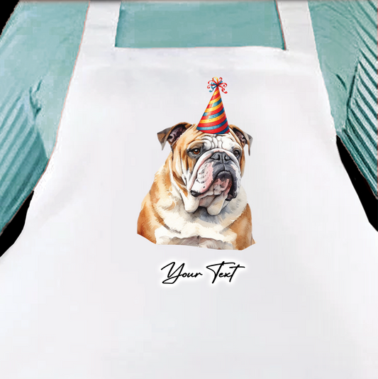 Personalised Dog Birthday Party Hat Cooking Apron - Bulldog