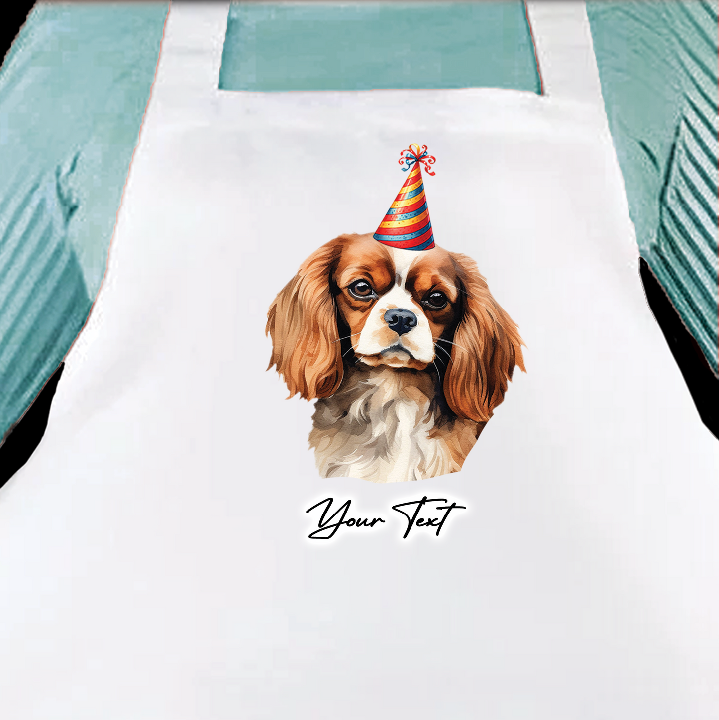 Personalised Dog Birthday Party Hat Cooking Apron - Cavalier King Charles Spaniel