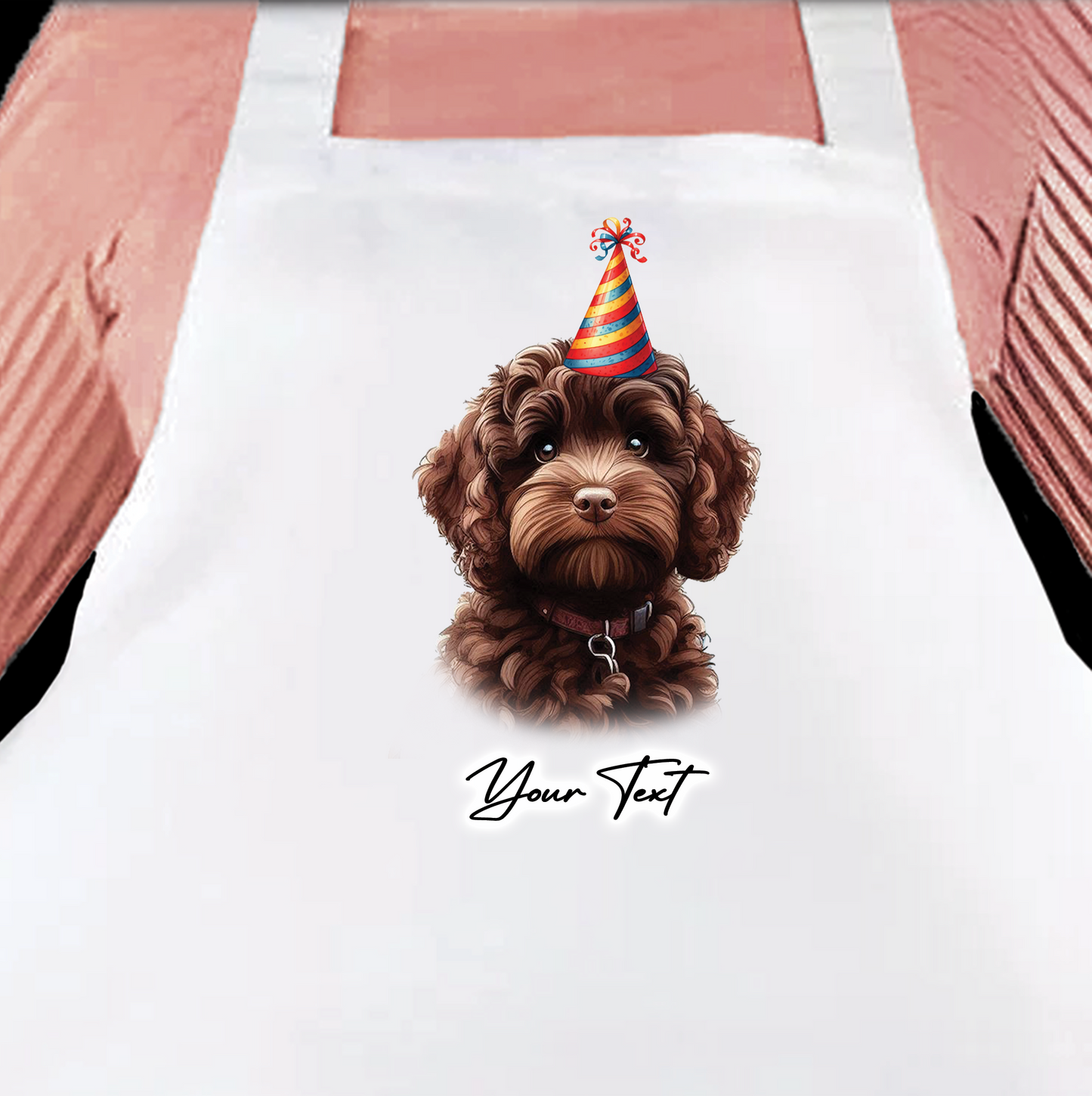 Personalised Dog Birthday Party Hat Cooking Apron - Chocolate Cockapoo