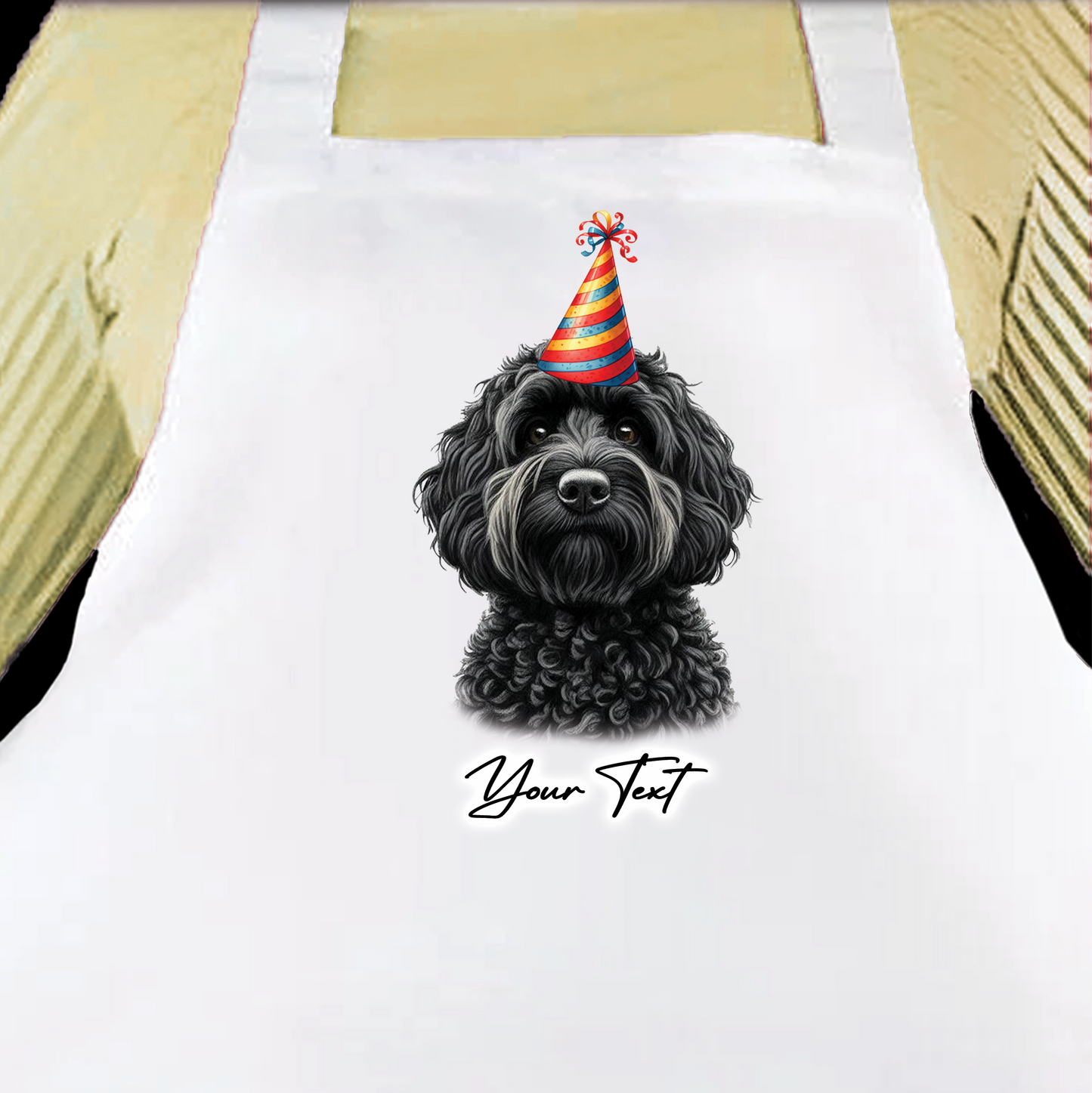 Personalised Dog Birthday Party Hat Cooking Apron - Black Cockapoo