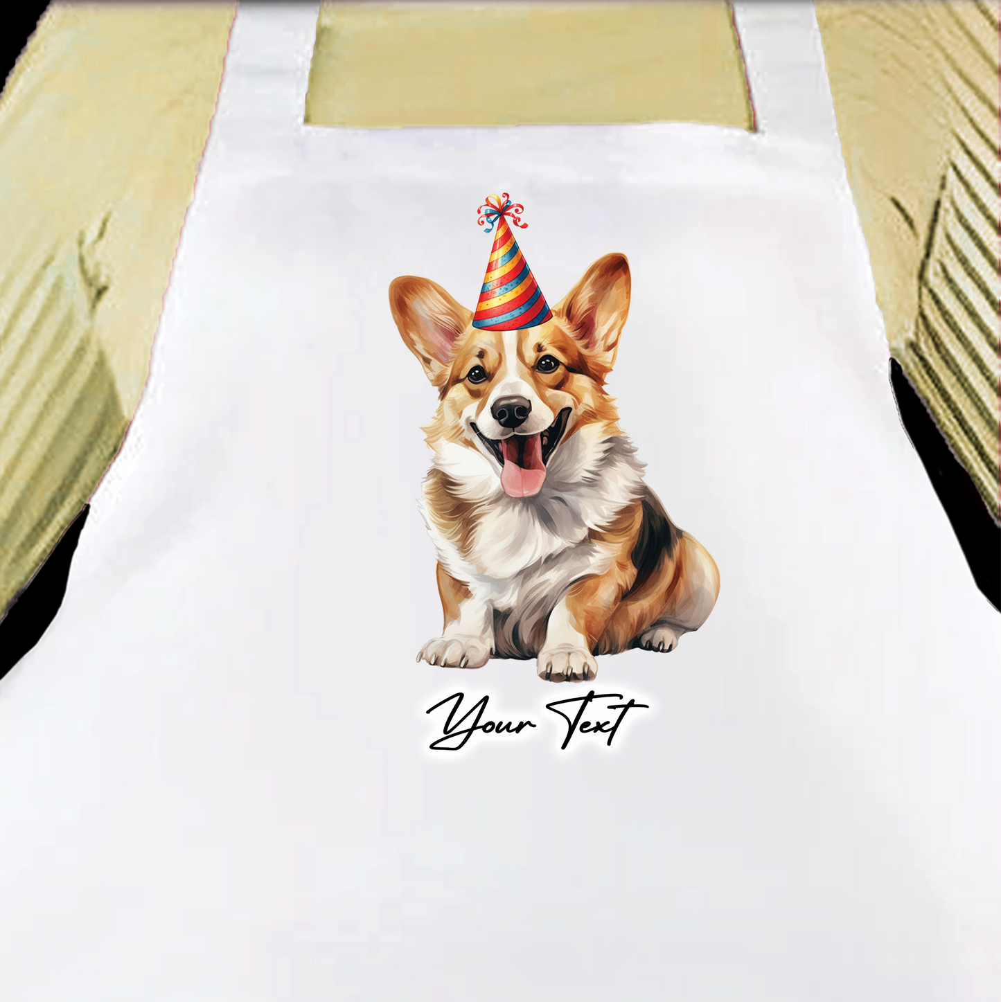 Personalised Dog Birthday Party Hat Cooking Apron - Corgi