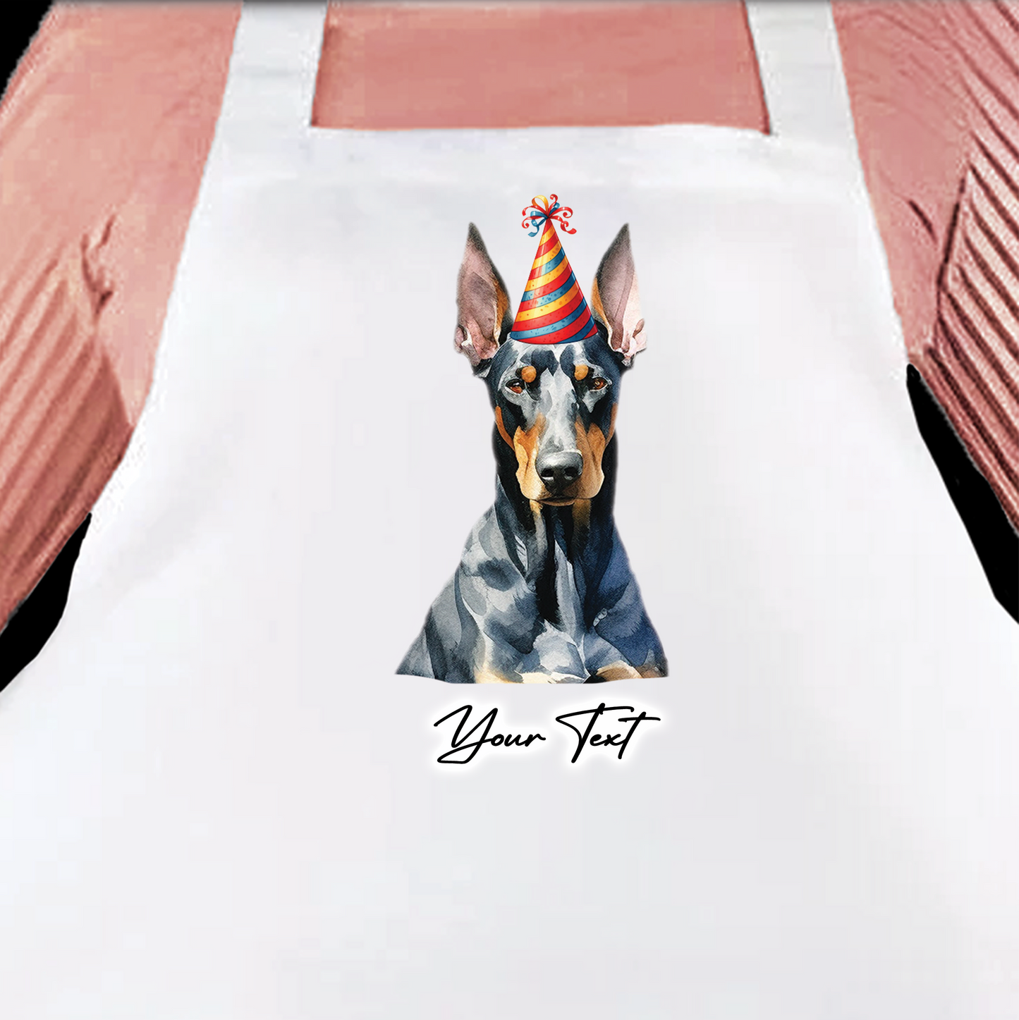 Personalised Dog Birthday Party Hat Cooking Apron - Doberman