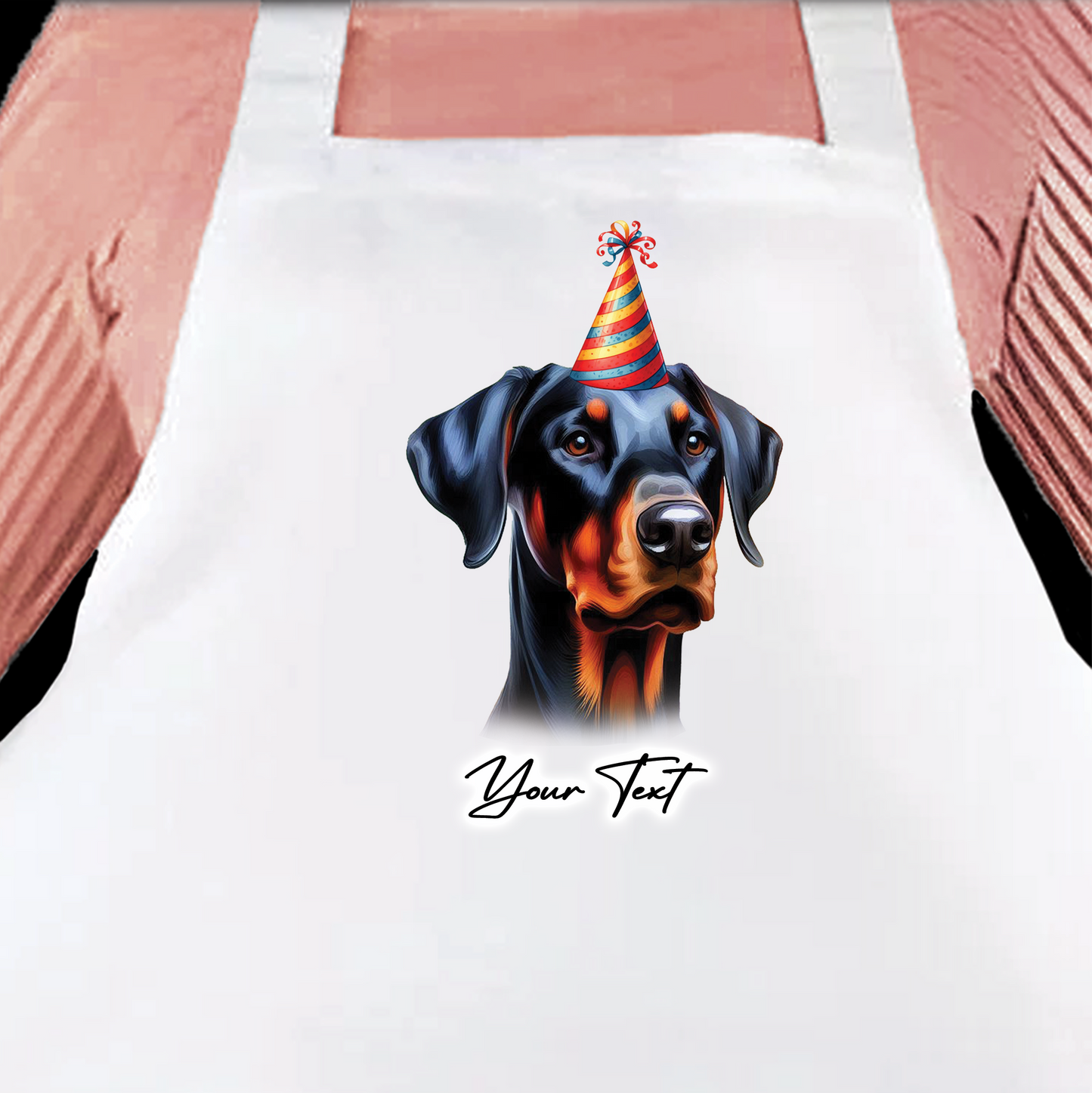 Personalised Dog Birthday Party Hat Cooking Apron - Doberman B