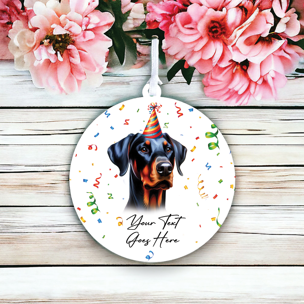 Personalised Pet Dog Birthday Party celebration – Doberman - Keepsake Gift, by Floppsie Moppsie – floppsiemoppsie at floppsiemoppsie.co.uk