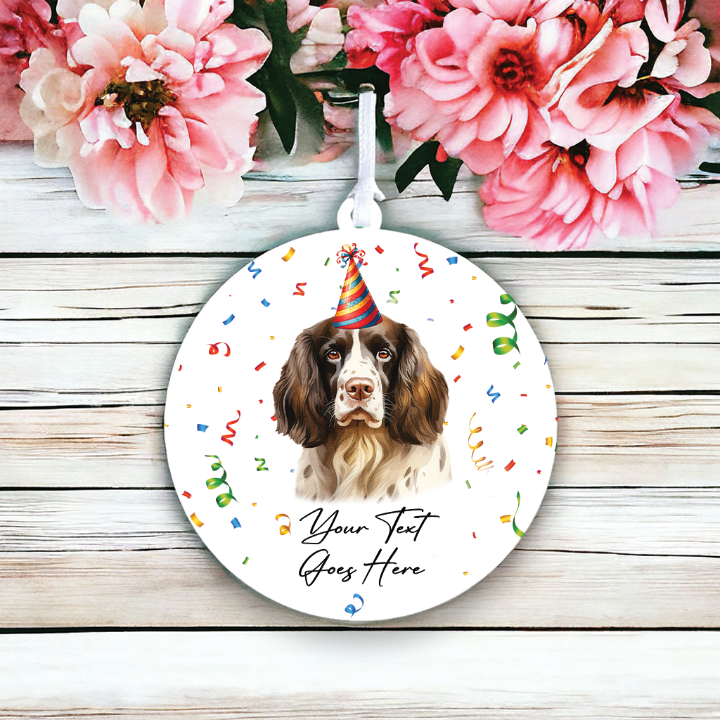 Personalised Pet Dog Birthday Party celebration – English Springer Spaniel - Keepsake Gift, by Floppsie Moppsie – floppsiemoppsie at floppsiemoppsie.co.uk