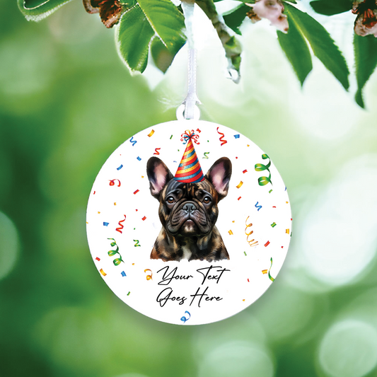 Personalised Pet Dog Birthday Party celebration – Brindle French Bulldog - Keepsake Gift, by Floppsie Moppsie – floppsiemoppsie at floppsiemoppsie.co.uk