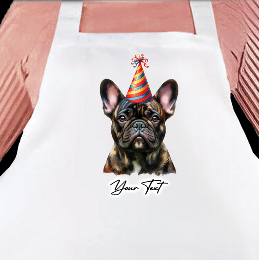 Personalised Dog Birthday Party Hat Cooking Apron - Brindle French Bulldog