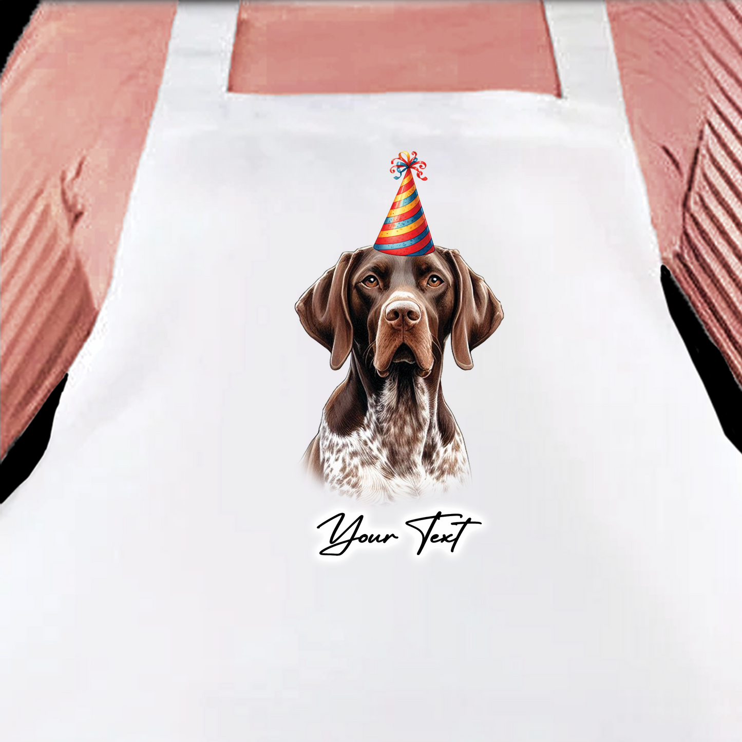 Personalised Dog Birthday Party Hat Cooking Apron - German Shorthaired Pointer - Liver and White