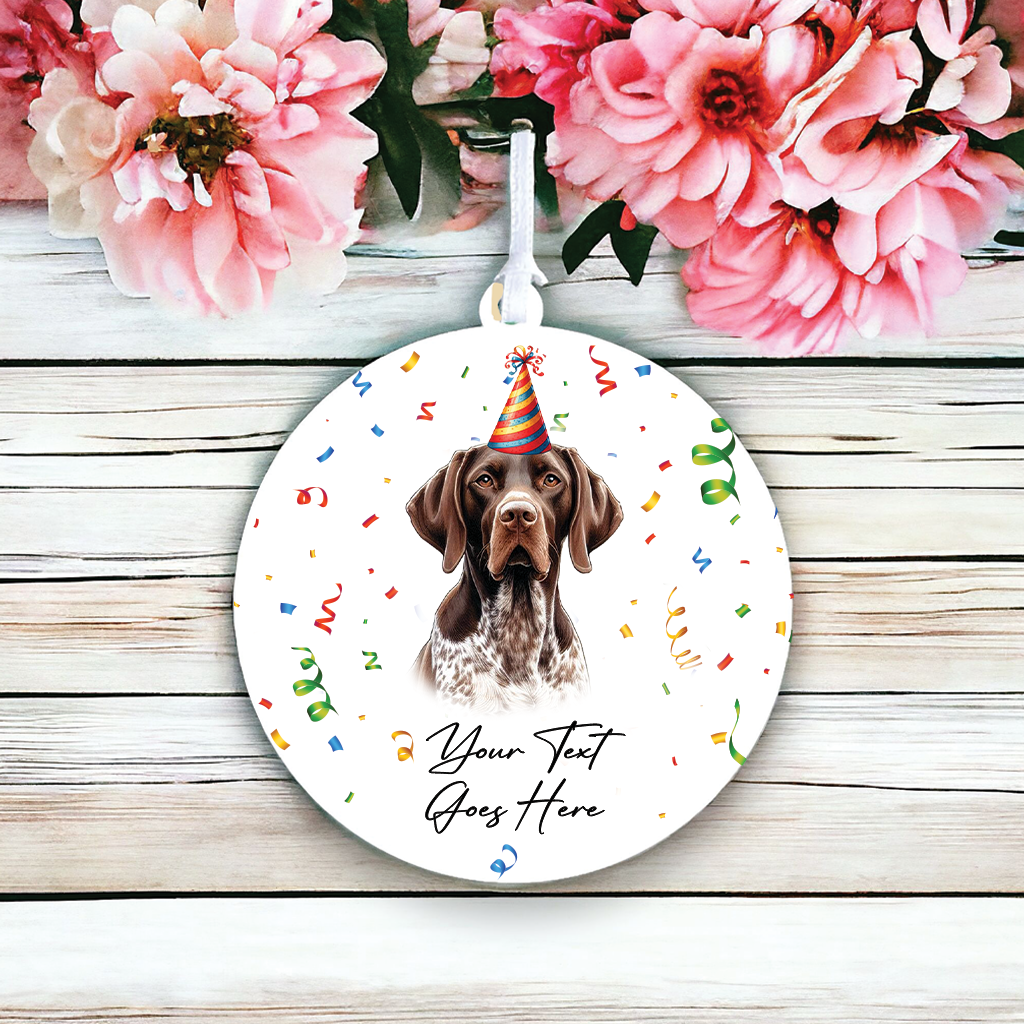 Personalised Pet Dog Birthday Party celebration – Liver and White German Shorthaired Pointer - Keepsake Gift, by Floppsie Moppsie – floppsiemoppsie at floppsiemoppsie.co.uk