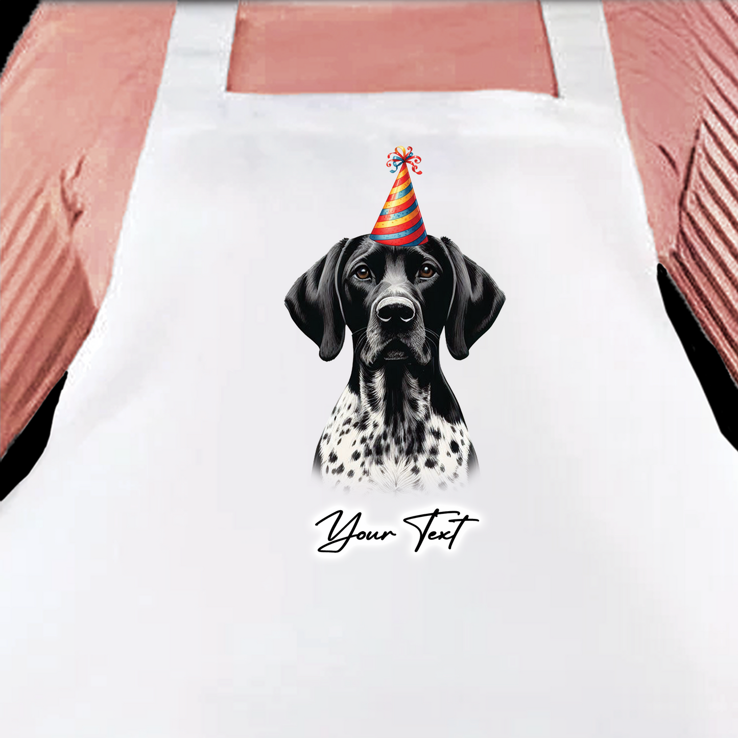 Personalised Dog Birthday Party Hat Cooking Apron - German Shorthaired Pointer - Black and White