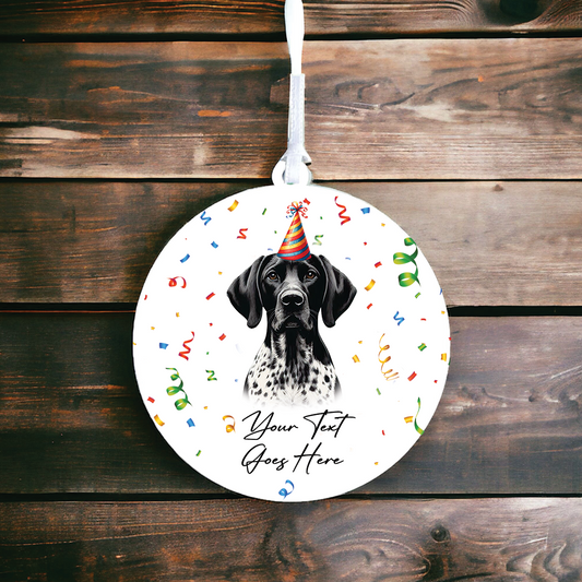 Personalised Pet Dog Birthday Party celebration – Black and White German Shorthaired Pointer - Keepsake Gift, by Floppsie Moppsie – floppsiemoppsie at floppsiemoppsie.co.uk