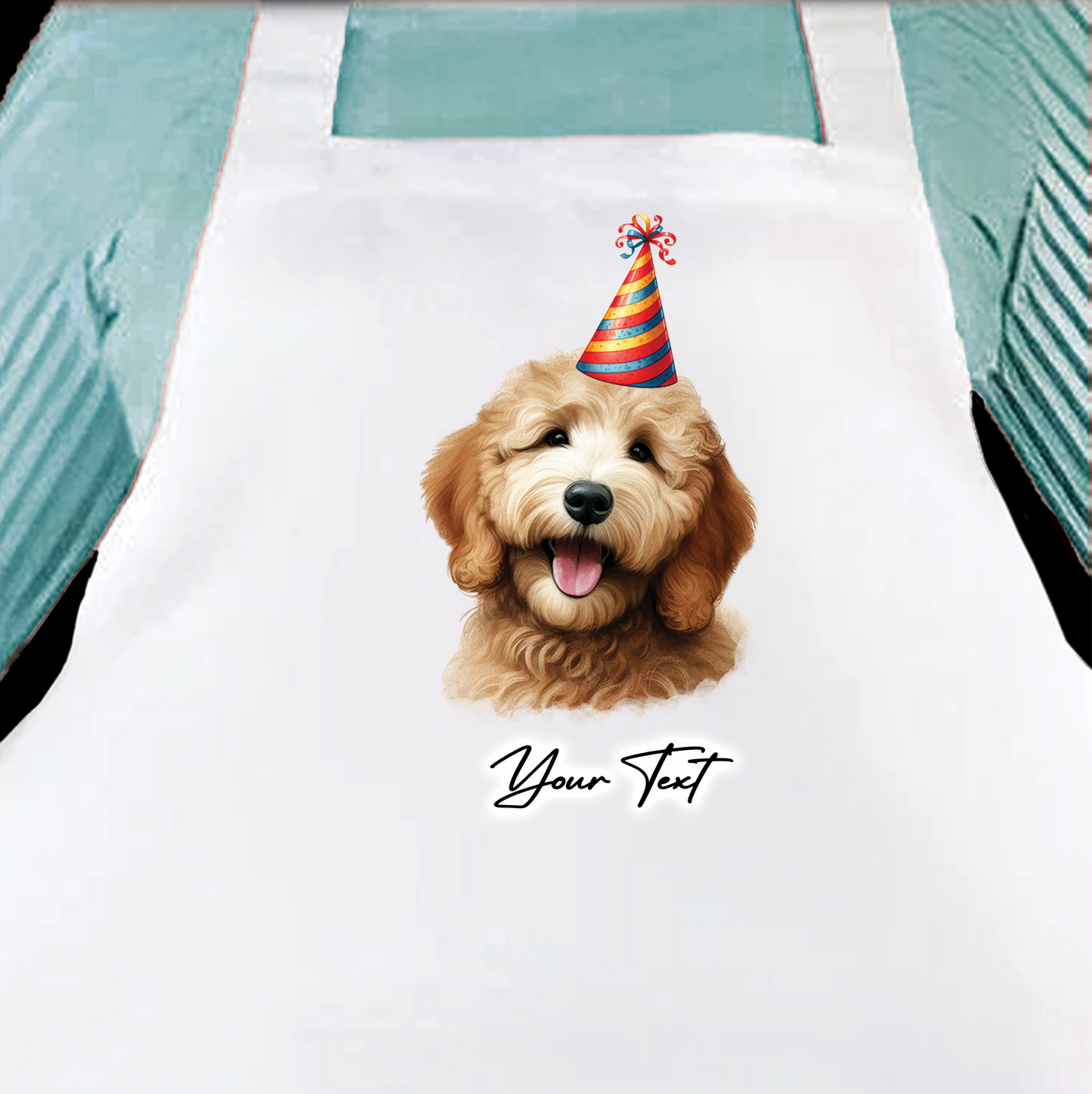 Personalised Dog Birthday Party Hat Cooking Apron - Golden Doodle