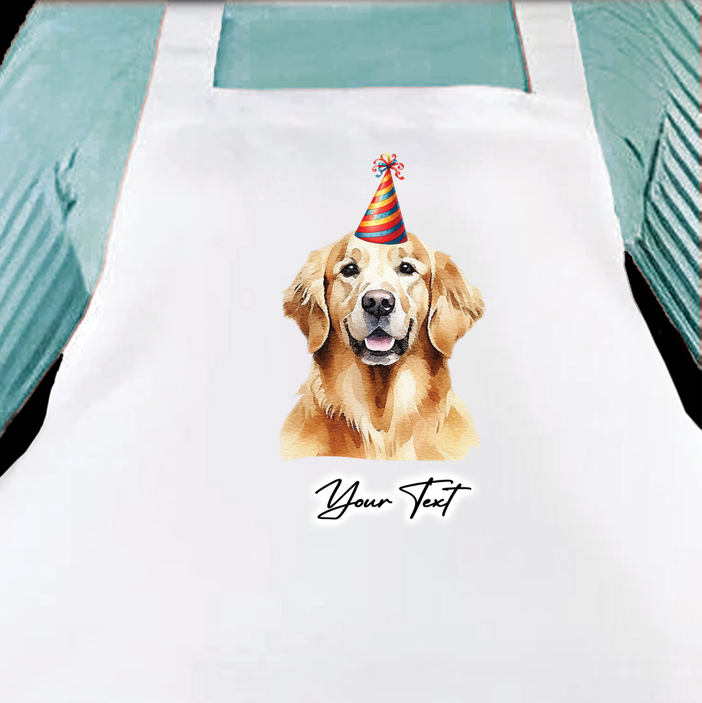 Personalised Dog Birthday Party Hat Cooking Apron - Golden Retriever