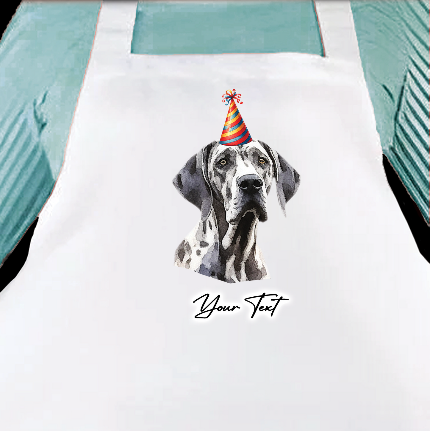 Personalised Dog Birthday Party Hat Cooking Apron - Great Dane