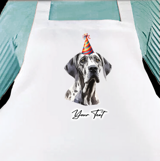 Personalised Dog Birthday Party Hat Cooking Apron - Great Dane