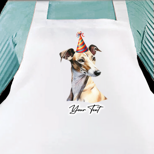 Personalised Dog Birthday Party Hat Cooking Apron - Greyhound